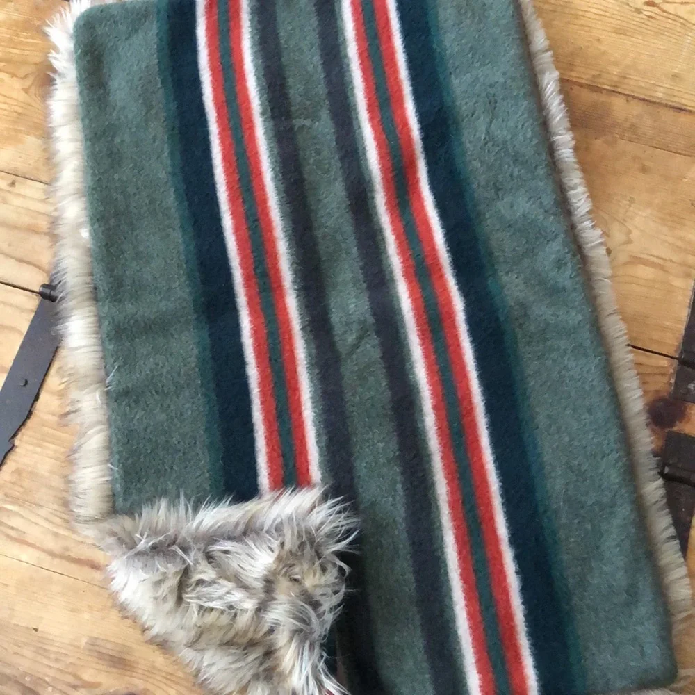 Pottery Barn X Pendleton Yakima Stripe Faux Fur Pillow Cover Green